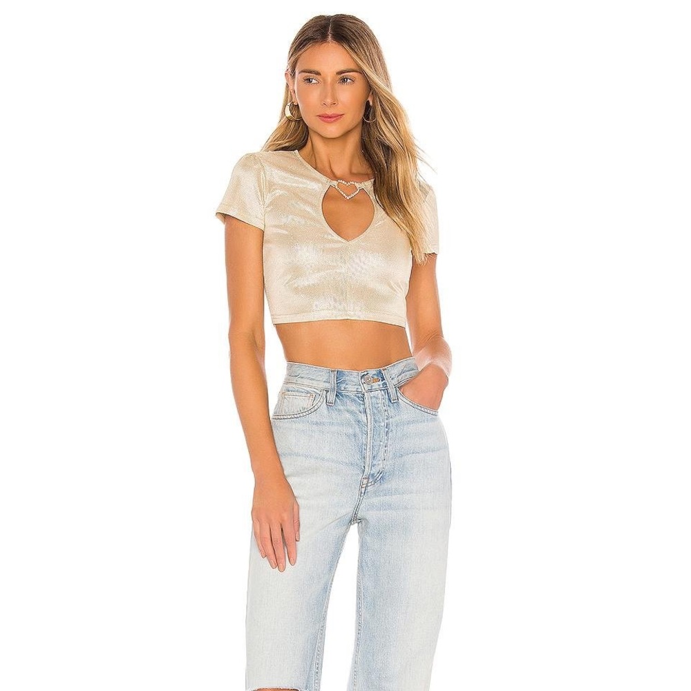 Revolve Superdown Kristin Top Gold Crystal Heart Cutout - Picture 4 of 12